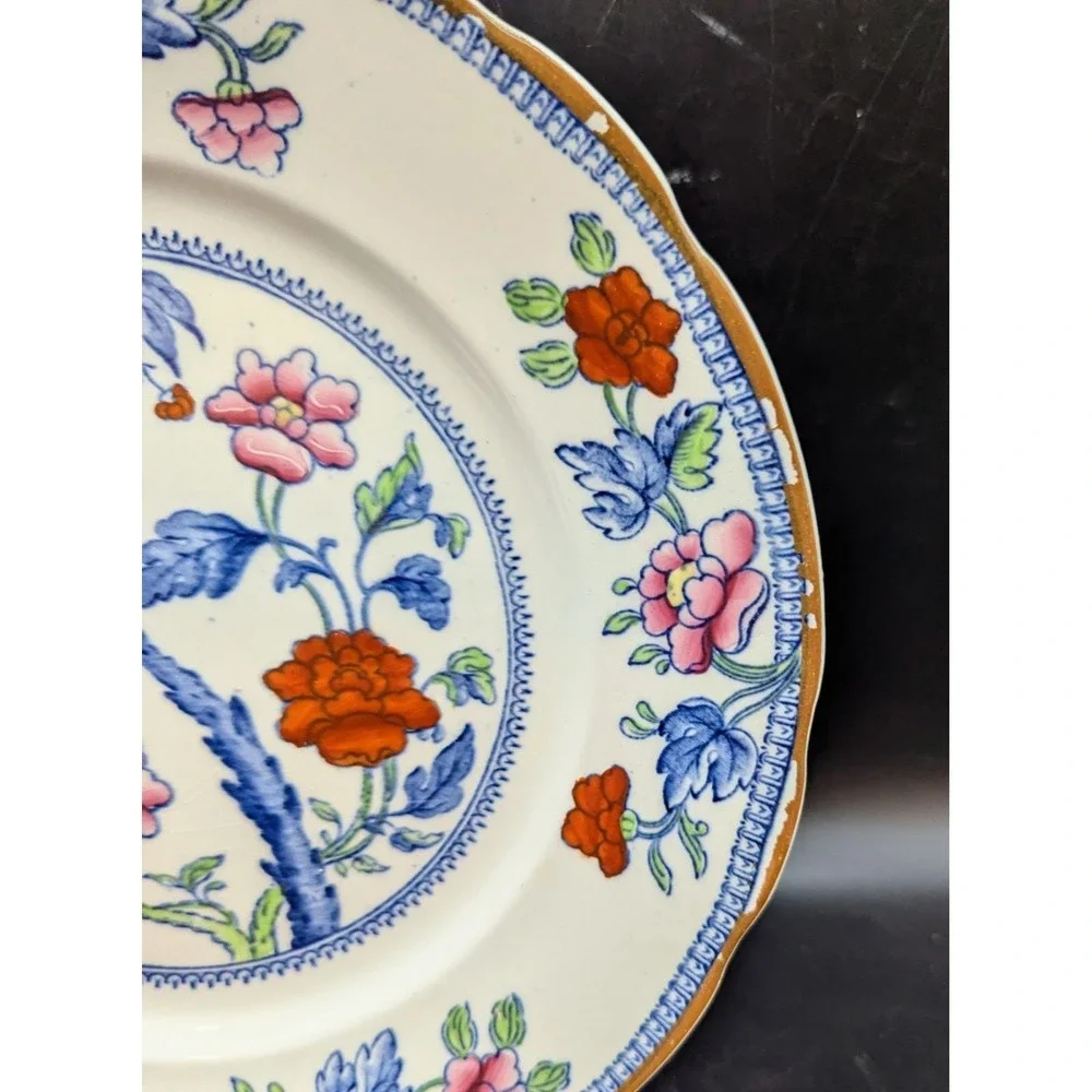 Antique Booth's Silicone Polychrome‎ Dinner Plate Bird Parrot 10